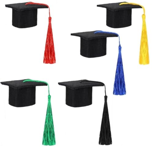 LKQBBSZ 5pcs Mini Graduation Caps Small Felt Graduation Hats for Craft Wine Bottle Topper Grad Cake Decoration