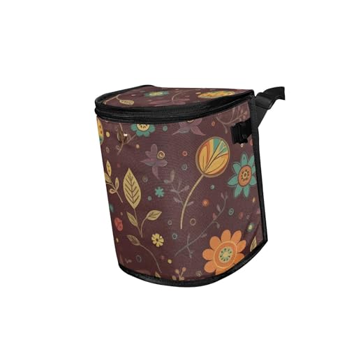 Image of Linqin Autumn Floral Car Trash Can with Lid, Leak Proof, Waterproof, 670 Cubic Inches, 9.1 x 7.1 x 11 inches, Multipurpose Trash Bin for Car, SUV, Truck