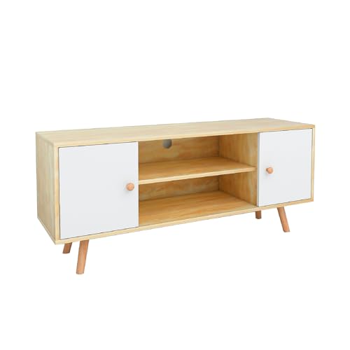 edihome, Mueble TV, para el Salón, Modelo Austin, Acabado Blanco Mate y Cambria, Melamina,...