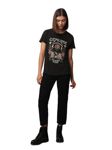 Image of Only Women's ONLLUCY Life REG S /S Western TOP Box JRS T-Shirt, Black /Print: