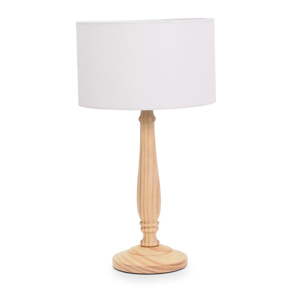 ValueLights | Traditional Light Wood Candlestick Table Lamp with White Fabric Drum Shade for Living Room Bedroom | Table Lamps, Home Décor & Improvement Essential