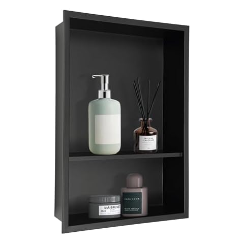 Kreiaoer Stainless Steel Shower Niche 13" X 18", Recessed Shower Shelf for Bathroom Storage, Recessed Wall Niche Easy Installation, No Tile Needed (Black) Cover