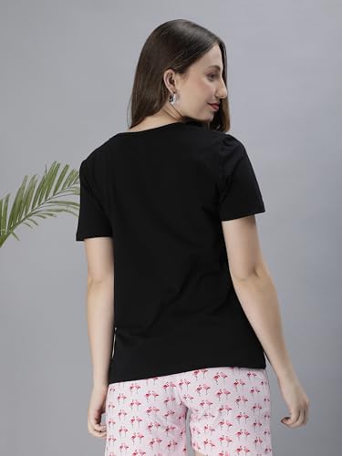 Image of Club A9 Women Cotton Regular Fit T-Shirt and Shorts Night Suit | Two Piece Set