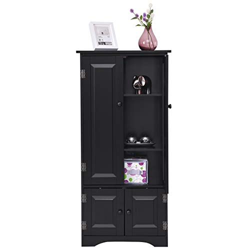 COSTWAY Armario Gabinete Lateral de Madera Aparador Multiusos para Sala de Estar Baño Cocina 59x32x123cm (Negro)