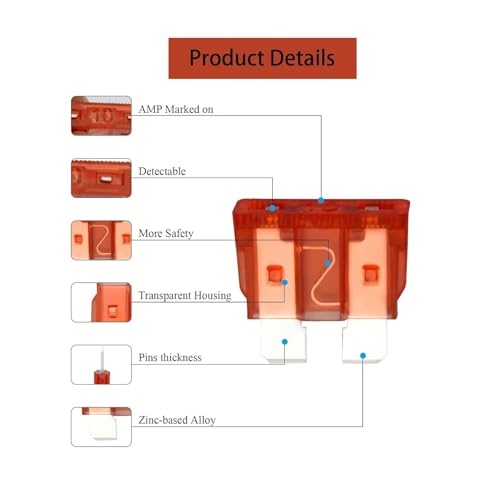 Kit surtido estándar de fusibles para auto 100 piezas, fusibles tipo cuchilla para reemplazo en automóvil, RV, camión, motocicleta y bote miniatura 6