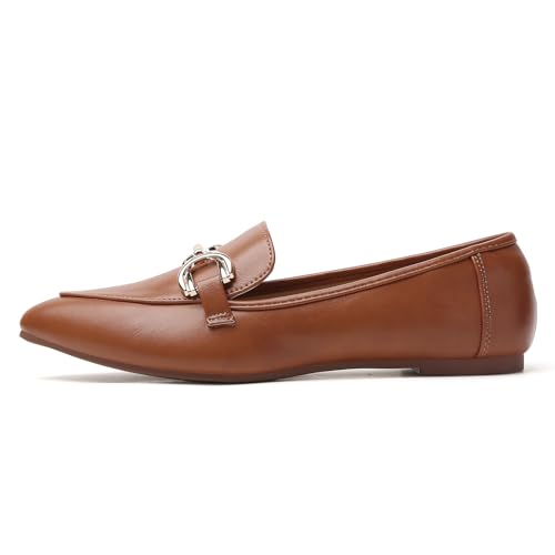 Image of Tilocow Metal Chain Loafers Flats for Women Pointed Toe Slip on Flats Dressy Casual Comfortable Work Business Shoes