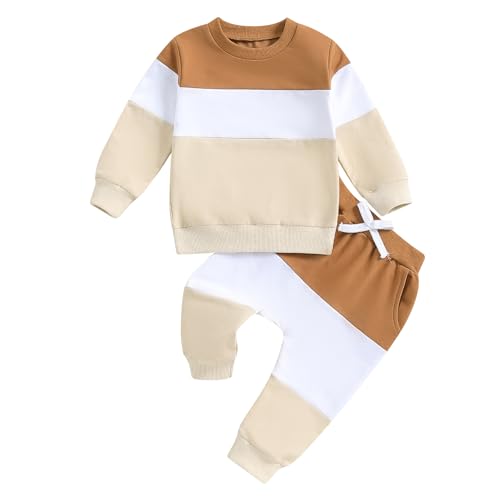 Image of HYADRBLEBY Fall Winter Baby Boy Clothes Plaid Outfit Long Sleeve Sweatshirt Pants Sweatsuit Little Boys Outfits