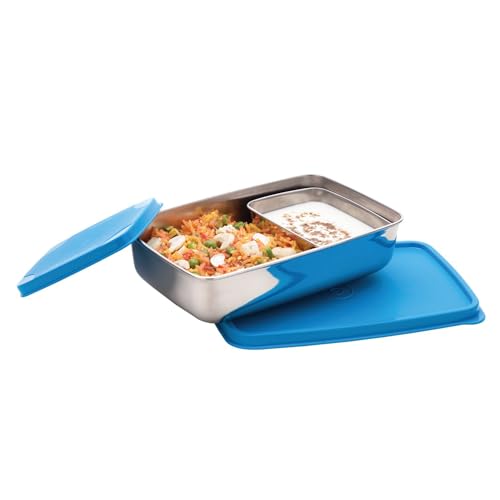 SIGNORA WARE Stainless Steel Compact Small Lunch Box | Airtight & Leakproof Tiffin Box | Office, School & Travel Tiffin Carrier | (150ml + 550ml Compartments | Set of 2 | Blue)