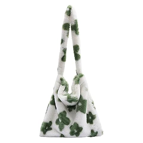 Underarm Purse For Women Fashion Women Flower Print Plush Shoulder Bag Winter Large Tote Handbags Soft Fluffy Plush Handbag Ladies Fluffy Shoulder Bag Purse Fluffy Purse Cover