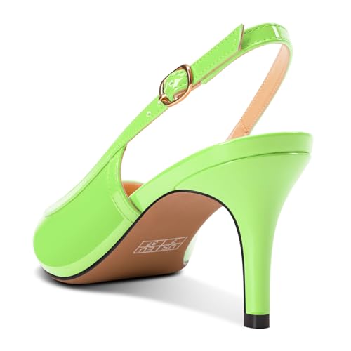 DearOnly Womens Mid Kitten Heel Pointed Toe Slingback Pumps Wedding Patent Leather Slip-on Sandals 2.4 Inches Heels4
