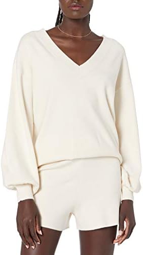 The Drop Women's Mia Bell Sleeve Deep V Neck Supersoft Sweater Whisper White , M