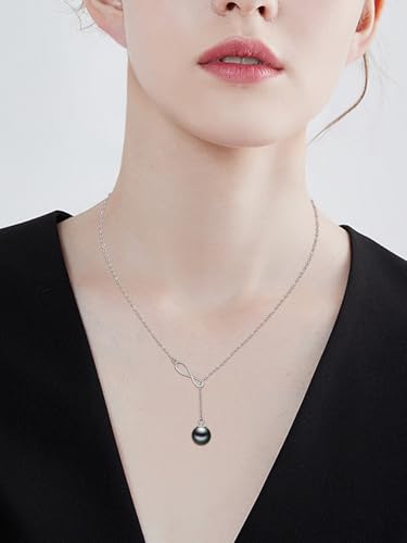 Tahitian Black Pearl AAAA 18K White Gold Plated Sterling Silver Y Necklace for Anniversary Birthday Christmas Jewelry Gift for Women Wife Mom Girlfriend Her3