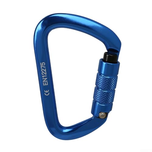 Diseño compacto, gancho de mosquetón de escalada resistente de 25 KN, bloqueo de tornillo, anillo en D de aluminio (azul)
