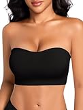 OOEU Strapless Bras for Women Non Wired Bandeau Bra Padded Wireless Seamless Strapless Bra Push Up Multiway Tube Top Bralette (UK, Alpha, M, Regular, Regular, Black)