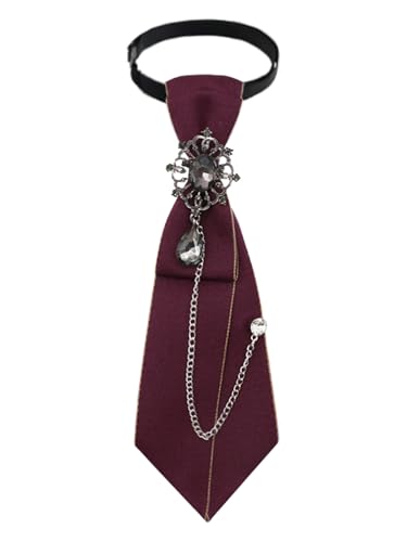 GHTIYLP Womens Bow Tie Pre-Tied Rhinestone Bowtie with Chain Neck Tie for Women Girls Band Cosplay Uniform (Burgundy)