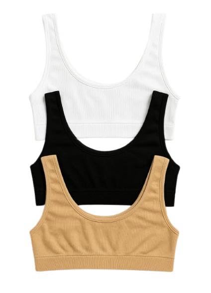 Women's Ribbed Sports Bra, Pack of 3, White Black Beige, Scoop Neck (Free Size)-picture-35