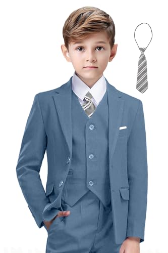 Image of Suit for Boy Formal Slim Fit Tuxedo 5 Pieces Kids Toddler Wedding Outfit Blazer Pants Vest Set Boys Suits