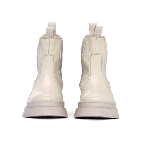 Sábates Barcelona leather boots with laces and low platform for women. Available in Beige and Black (7, Beige)4