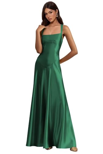 Square Neck Bridesmaid Dresses Long Satin Maxi Formal Evening Dress 2025 Hi048