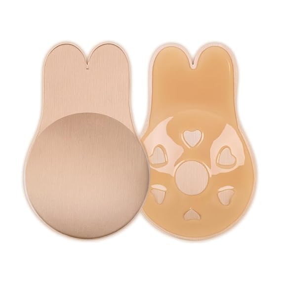 doshii Silicone Push Up Invisible Bra, Strapless Backless Sticky Bra, Self Adhesive Reusable Breast Lift Pasties with Rabbit Shape Design for Women Beige-picture-52