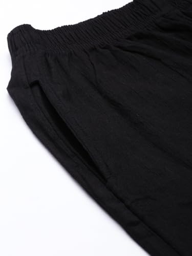 Image of MINELLI Women Solid Cigar Pants, Cotton Lycra Slub Fabric, Elasticated Waistband, Pull On Style, Regular Fit Bottom Wear for Western and Ethnic Wear