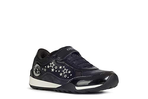 Geox Niñas Zapatillas Jocker Plus Girl,Chica Bajo,Zapato bajo,Calzado Deportivo,Cierre de Velcro,Removable Insole,Black/DK Silver,30 EU/11.5 UK Child