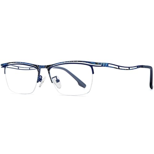 Image of FONEX Colorful Pure Titanium Glasses Frame Men Semi Rimless Square Eyeglasses Eyewear