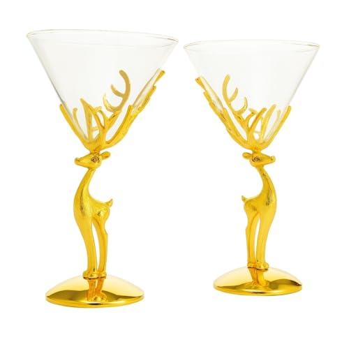 Stag Antler Martini & Cocktail Glasses - 2 Set - Gold Deer Design Elegant Animal Inspired Barware, Everyday, Wedding, Themed Parties Rustic Decor Lover Gifts, Unique Drinking Perfect for Entertaining by Khen - Used condition - Image 9