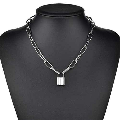 CXWK Mode clé Cadenas Pendentif Collier pour Femmes Or Couleur Argent chaîne en Couches avec Serrure Punk Bijoux