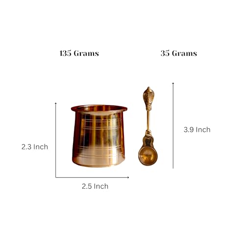 Image of Brass Heavy Embossed Panchapatra Udharini Set Snake Head Design Udarini | Pooja Accessory for Home, Office Temple | Pooja Glass and Spoon for Charnamrit | Height : 2.5 Inch | Weight : 190 gm