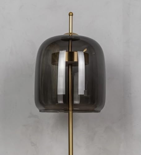 Image of Modern Smoke Glass Table Lamp with 3-Color LED | Black Metal Bedside Lamp for Living Room & Bedroom | Decorative Table Light for Home Decor