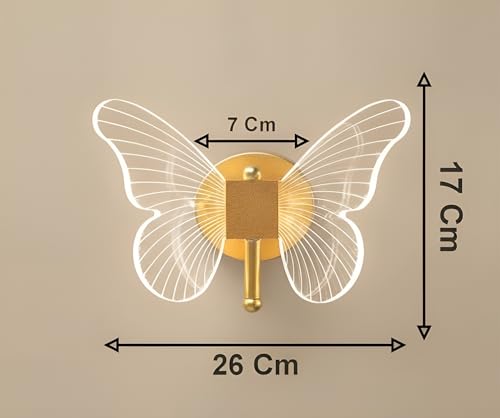 Image of Acrylic Butterfly Shape LED Wall Light for Living Room, Bedroom & Hall | Modern Decorative Lamp with Gold Finish | 3 Light Modes - Warm, Neutral & White | Wall Decor Light (Pack of 1)