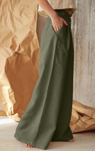 Women's Cotton Linen Pants High Waisted Wide Leg Casual Palazzo Pants Business Work Trousers with Pockets3