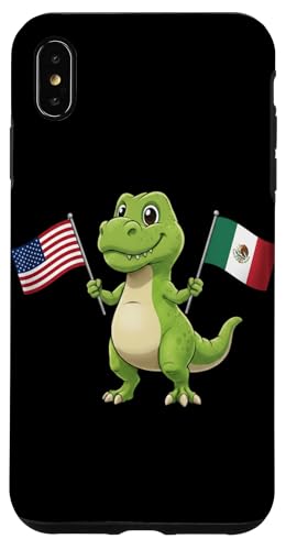 かわいいT-Rex アメリカとメキシコの国旗を掲げた混合文化 キッズ スマホケース iPhone XS Max 用