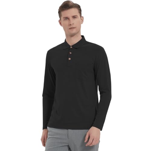Donason Polo Uomo Manica Lunga Slim Fit Casual Poloshirt Camicia Polo da Uomo a Maniche Lunghe Basic Golf T-Shirt con Abbottonatura e Tasca