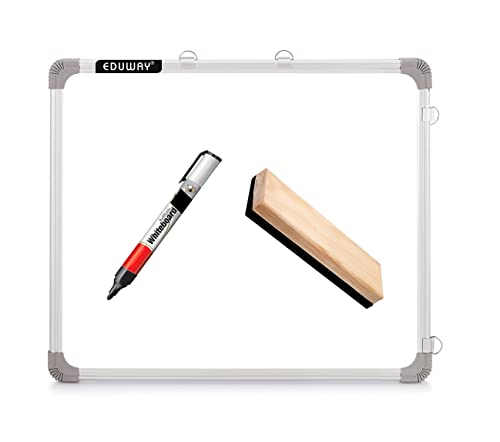 JS MART Non Magnetic Wooden Melamine Medium Whiteboards and Duster Combos Digi Study Lab.in Eduway 2x2 Feet Non-Magnetic Double-Sided Whiteboard and Chalkboard Combo with 1 Marker and 1 Duster | Ideal Use for Home, Office, Kids with Sliding Hanging Clips, Robust Aluminum Frame and Smooth Melamine Surface (60x60cms)