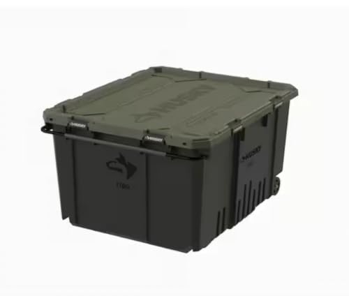 Husky 170 Gallon Pro Grip Storage Tote Wheeled with Steel Handle, 48.6 x 40.1 x 27.4 inches (Black and army green)