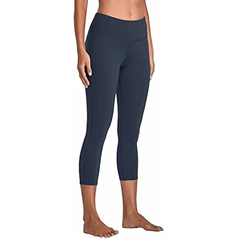 Oalka Women's Yoga Capris Running Pants Workout Leggings, Charcoal, Large Cover