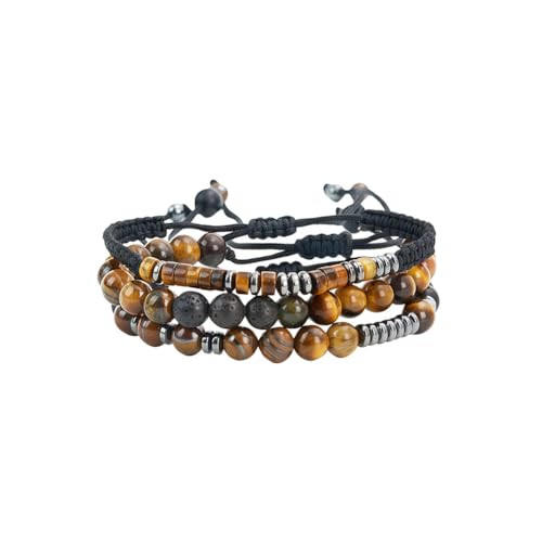 Set 3 Pulseras para Hombre de Ojo de Tigre y Roca de Lava miniatura 1