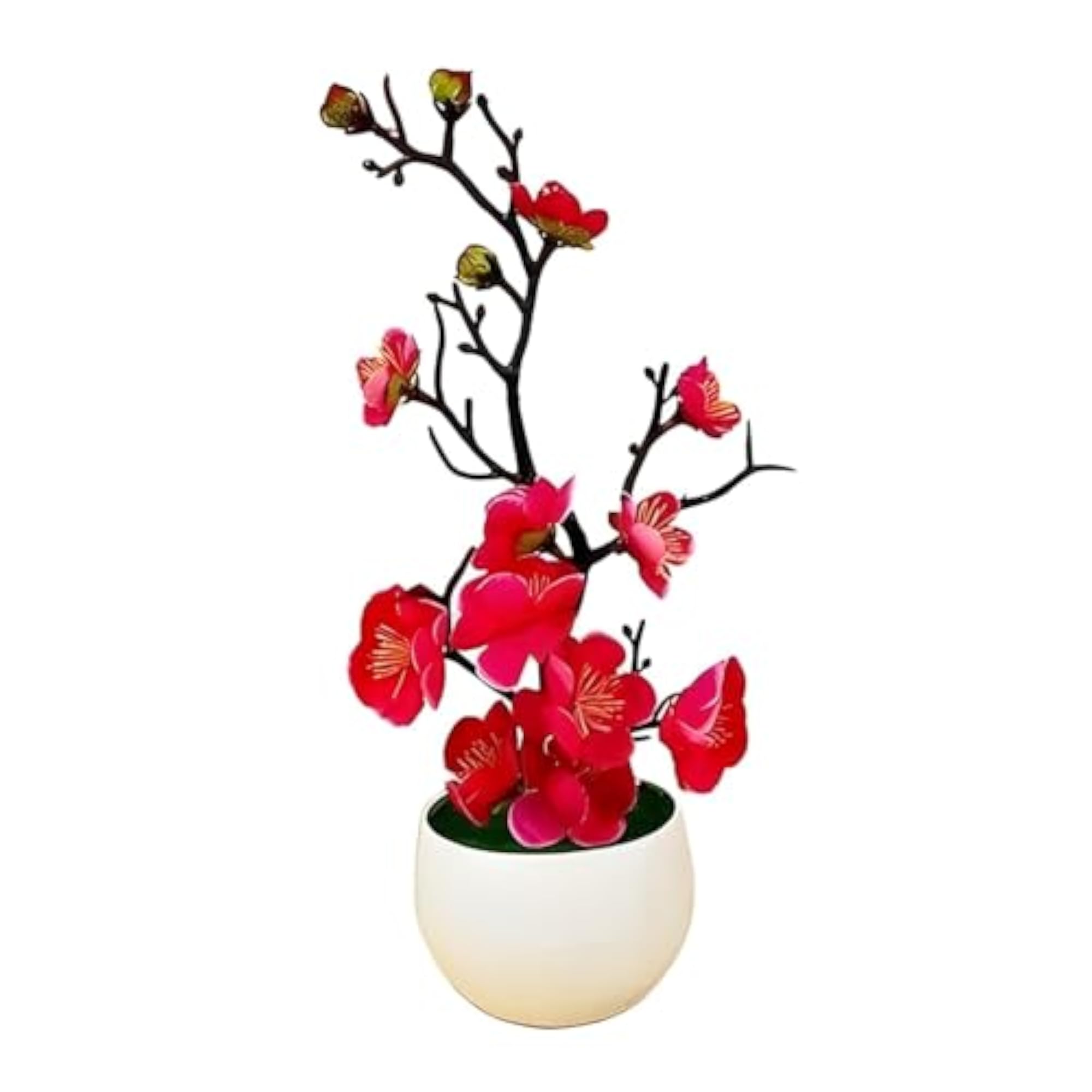 Pink Red Blossoms Artificial Flower Plant with White Pot