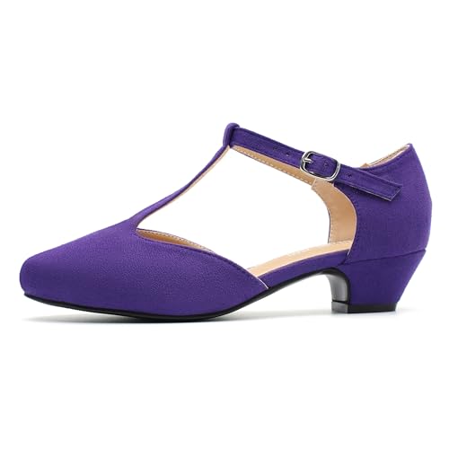 Image of MAIERNISI JESSI Women's T-Strap Mary Jane Pumps, Low Block Heel, Closed Toe, Buckle Ankle Strap