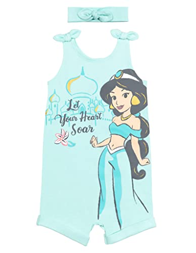 Image of Disney Princess Rapunzel Ariel Belle Jasmine Aurora Baby Girls Snap Romper and Headband Newborn to Toddler