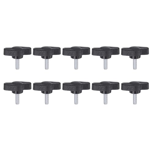 sourcing map 10pcs Tee Wing Knobs Thumb Screws M4 x 12mm Standard Male Thread Plastic T/Z Knobs Adjustable Handles Hand Clamping Thumbscrew, Black