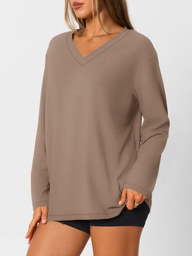 Trendy Queen Oversized Tshirts for Women Workout Plus Size Gym Tops V Neck Long Sleeve T Shirts Spring Casual Basic Tees - Image 4