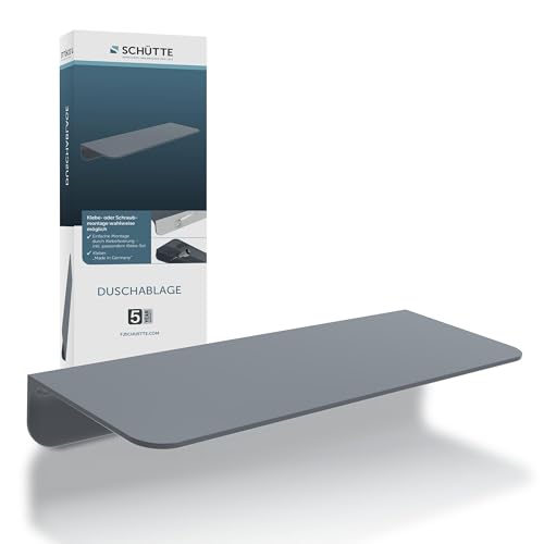 SCHÜTTE 10501 Duschablage selbstklebend Duschregal ohne Bohren Badregal Anthrazit Badablage zum Kleben Wandablage Bad Regal für Badezimmer, 12,5T x 5B x 35H cm