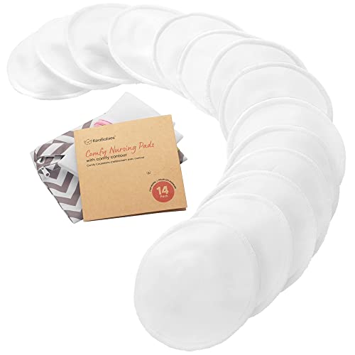 Image of Organic Nursing Pads - 14 Washable Breast Pads for Breastfeeding, Wash Bag, Viscose Derived from Bamboo Reusable Nipple Covers for Breastfeeding Essentials, Soft & Absorbent(Soft White, L 5 inch)