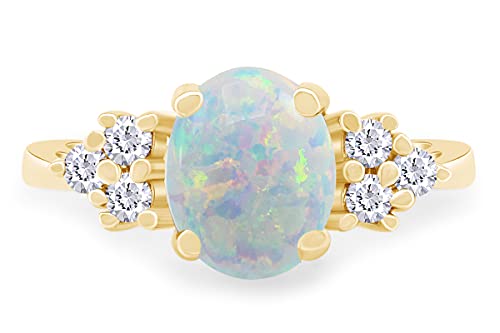 AFFY Oval Cut Synthetic Opal And Round Cut Cubic Zirconia Oval Frame Engagement Ring For Women In 14K Gold Plated 925 Sterling Silver2