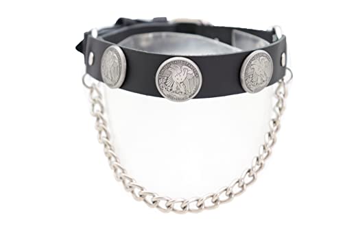 Men Biker Western Fashion Boot Bracelets Black Straps Pair Silver Metal Chains Shoe Eagle Charms