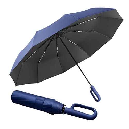 Regenschirm groß, 10 Rippen,Sturmfest –Automatisches Öffnen/Schließen, Golf Umbrella, Freien UV Schutz Faltender Sonnenschirm Taschenschirm UPF 50, Karabinergriff für Herren und Damen