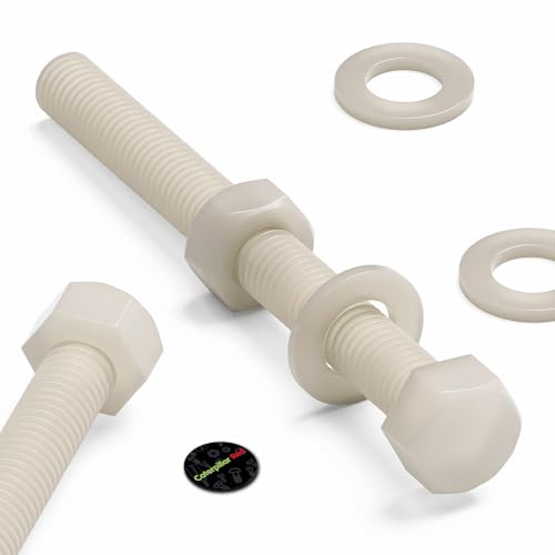 Image of 10 x Natural Colour Nylon, Hex Head, M10 x 100 mm, Plastic Nuts and Bolts, Washers, Hexagon, Nylon, (25 /64 x 3 15 /16 in)